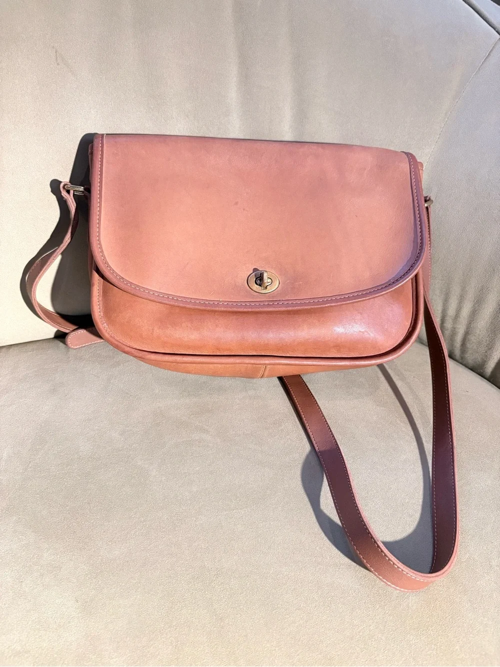 Vintage COACH Leather Saddle Crossbody in Natural Tan -NYC Original!